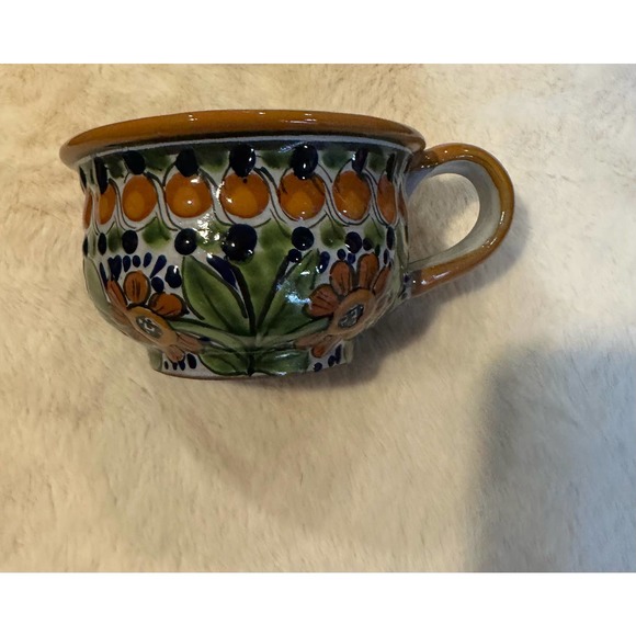 🏠 Handmade hand painted and signed Mexican Pottery Talavera 4.5 inch cup - Picture 1 of 10